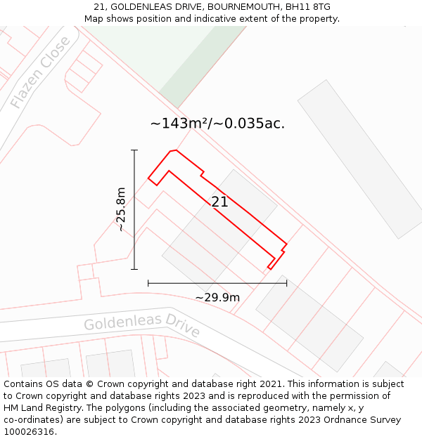 21, GOLDENLEAS DRIVE, BOURNEMOUTH, BH11 8TG: Plot and title map