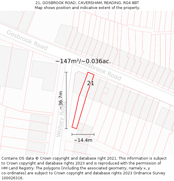 21, GOSBROOK ROAD, CAVERSHAM, READING, RG4 8BT: Plot and title map