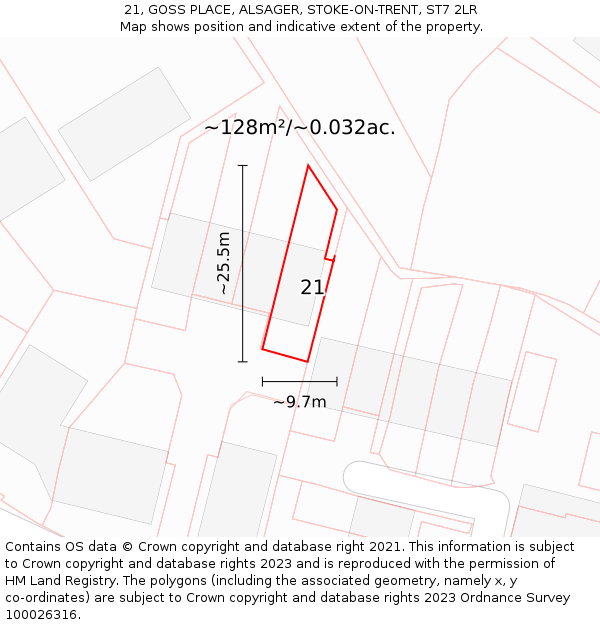 21, GOSS PLACE, ALSAGER, STOKE-ON-TRENT, ST7 2LR: Plot and title map