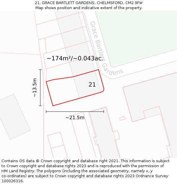 21, GRACE BARTLETT GARDENS, CHELMSFORD, CM2 9FW: Plot and title map