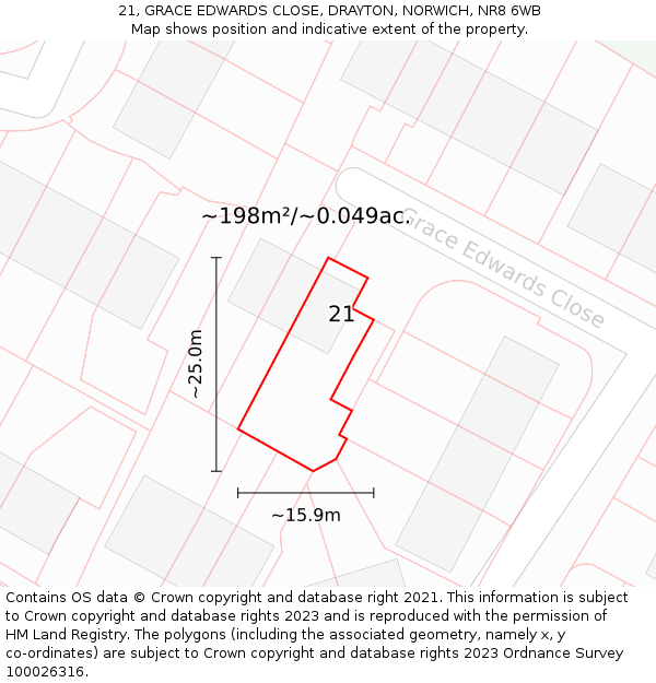 21, GRACE EDWARDS CLOSE, DRAYTON, NORWICH, NR8 6WB: Plot and title map