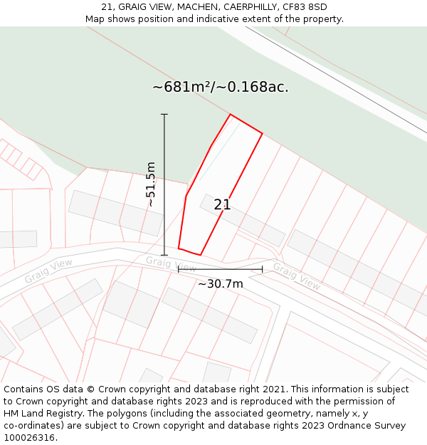 21, GRAIG VIEW, MACHEN, CAERPHILLY, CF83 8SD: Plot and title map