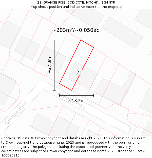 21, GRANGE RISE, CODICOTE, HITCHIN, SG4 8YR: Plot and title map