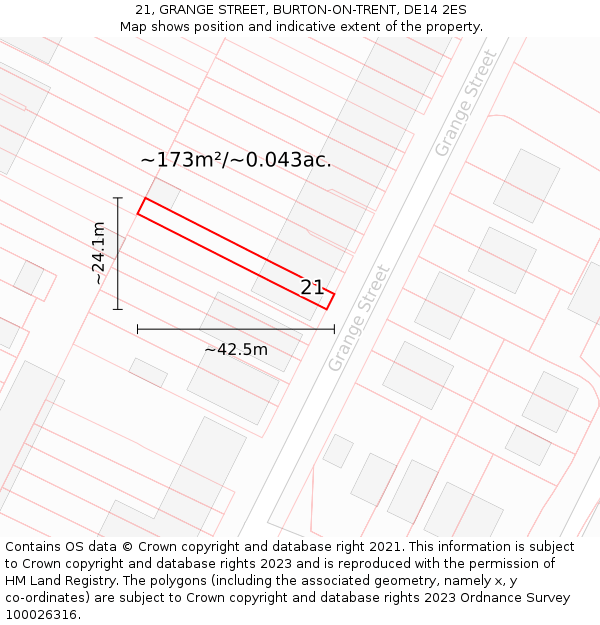 21, GRANGE STREET, BURTON-ON-TRENT, DE14 2ES: Plot and title map