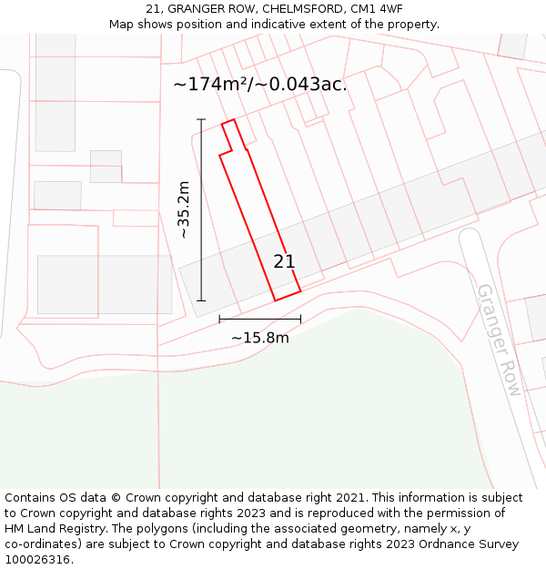 21, GRANGER ROW, CHELMSFORD, CM1 4WF: Plot and title map