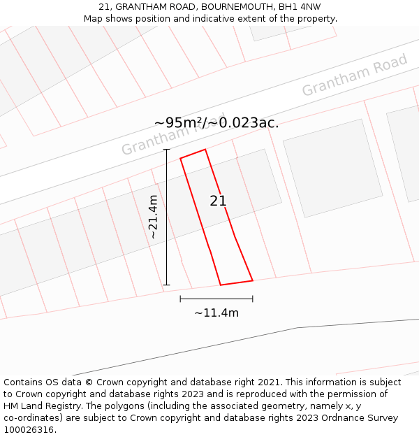 21, GRANTHAM ROAD, BOURNEMOUTH, BH1 4NW: Plot and title map