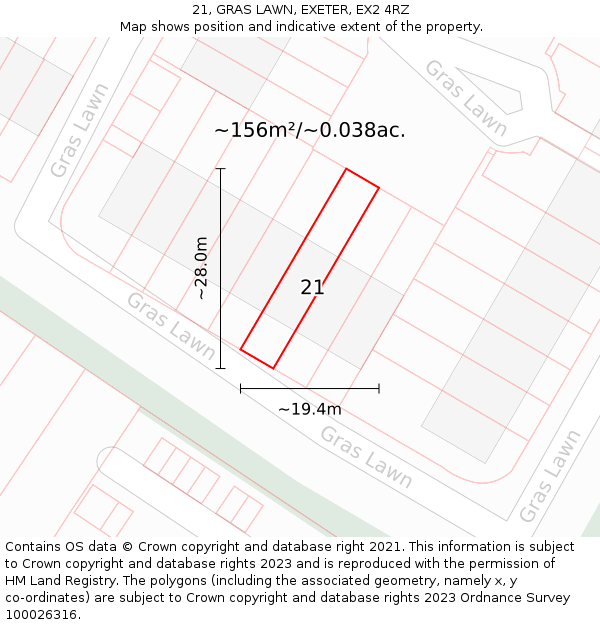 21, GRAS LAWN, EXETER, EX2 4RZ: Plot and title map