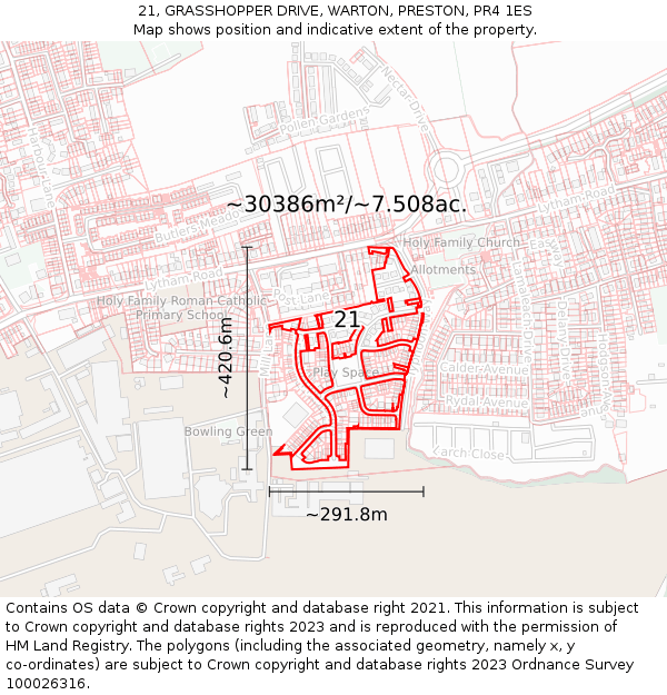 21, GRASSHOPPER DRIVE, WARTON, PRESTON, PR4 1ES: Plot and title map