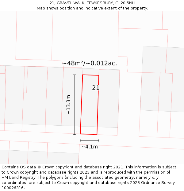 21, GRAVEL WALK, TEWKESBURY, GL20 5NH: Plot and title map