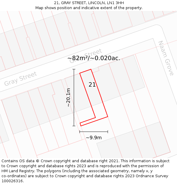 21, GRAY STREET, LINCOLN, LN1 3HH: Plot and title map