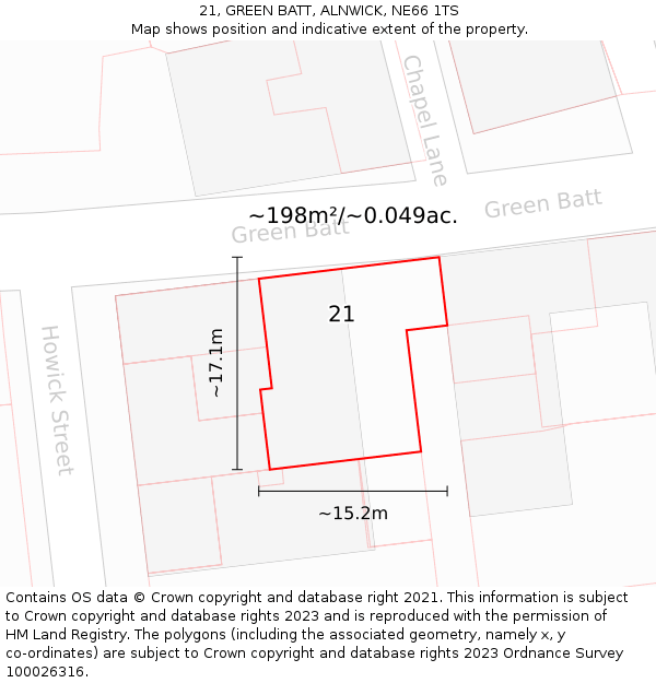21, GREEN BATT, ALNWICK, NE66 1TS: Plot and title map