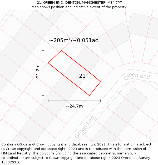 21, GREEN END, DENTON, MANCHESTER, M34 7PT: Plot and title map