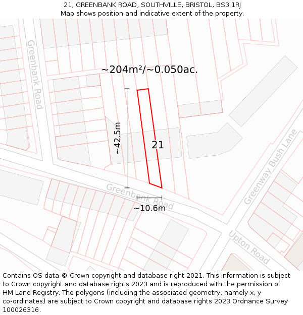 21, GREENBANK ROAD, SOUTHVILLE, BRISTOL, BS3 1RJ: Plot and title map