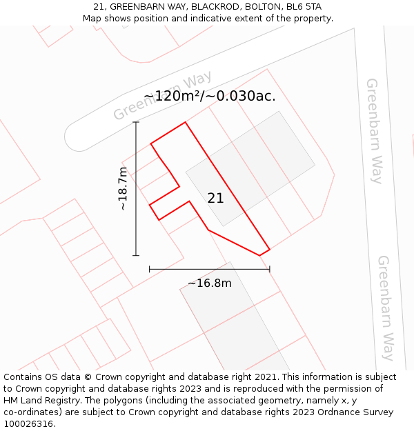 21, GREENBARN WAY, BLACKROD, BOLTON, BL6 5TA: Plot and title map