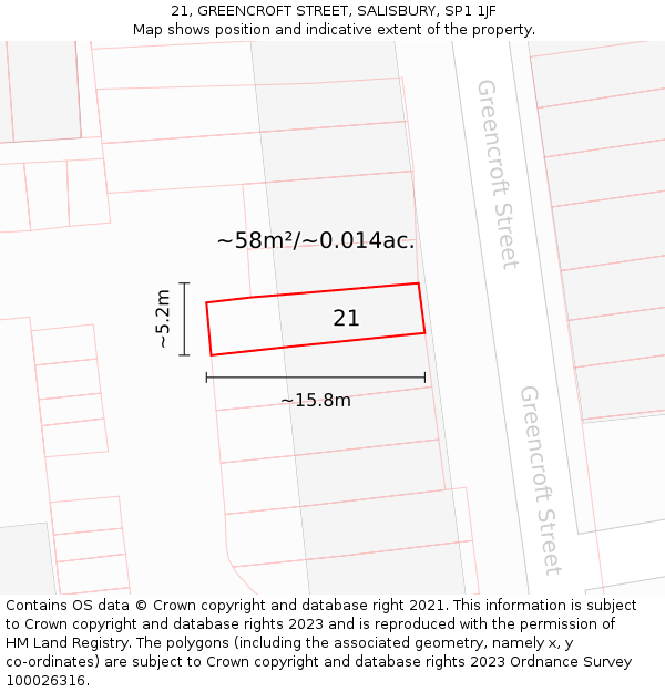 21, GREENCROFT STREET, SALISBURY, SP1 1JF: Plot and title map