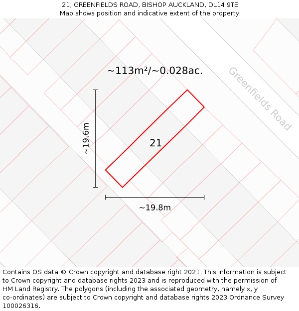 21, GREENFIELDS ROAD, BISHOP AUCKLAND, DL14 9TE: Plot and title map