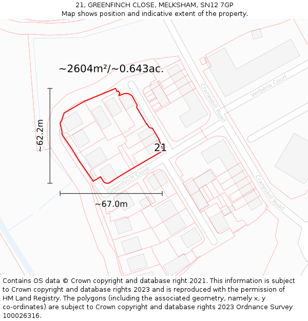 21, GREENFINCH CLOSE, MELKSHAM, SN12 7GP: Plot and title map
