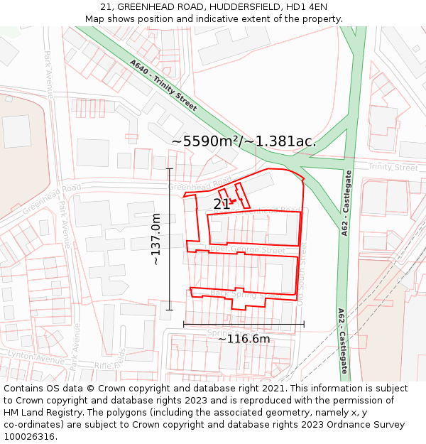21, GREENHEAD ROAD, HUDDERSFIELD, HD1 4EN: Plot and title map