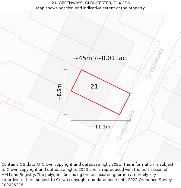 21, GREENWAYS, GLOUCESTER, GL4 3SA: Plot and title map