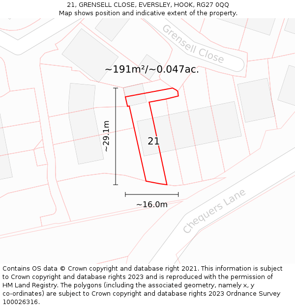 21, GRENSELL CLOSE, EVERSLEY, HOOK, RG27 0QQ: Plot and title map
