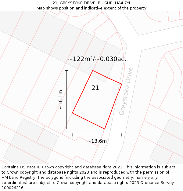 21, GREYSTOKE DRIVE, RUISLIP, HA4 7YL: Plot and title map