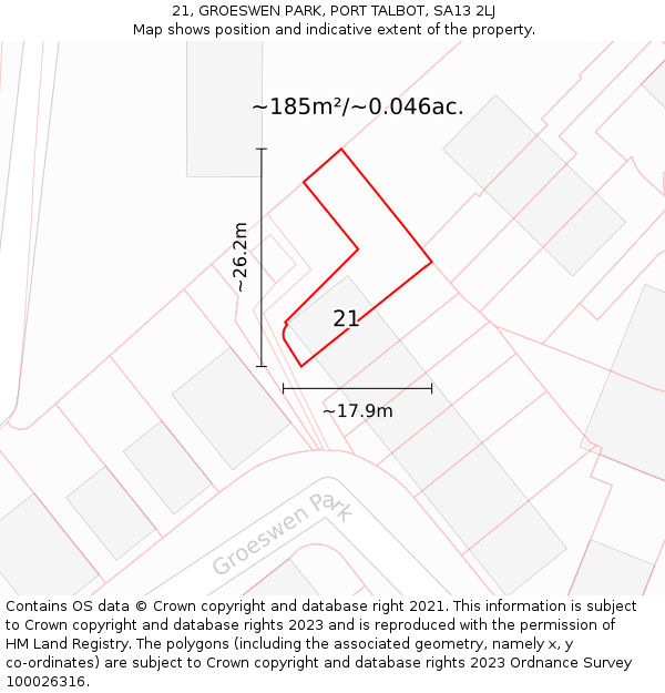 21, GROESWEN PARK, PORT TALBOT, SA13 2LJ: Plot and title map