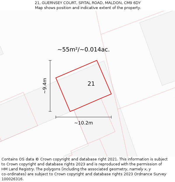 21, GUERNSEY COURT, SPITAL ROAD, MALDON, CM9 6DY: Plot and title map