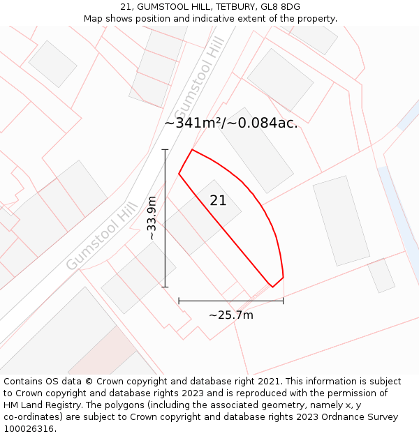 21, GUMSTOOL HILL, TETBURY, GL8 8DG: Plot and title map