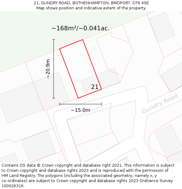 21, GUNDRY ROAD, BOTHENHAMPTON, BRIDPORT, DT6 4SE: Plot and title map
