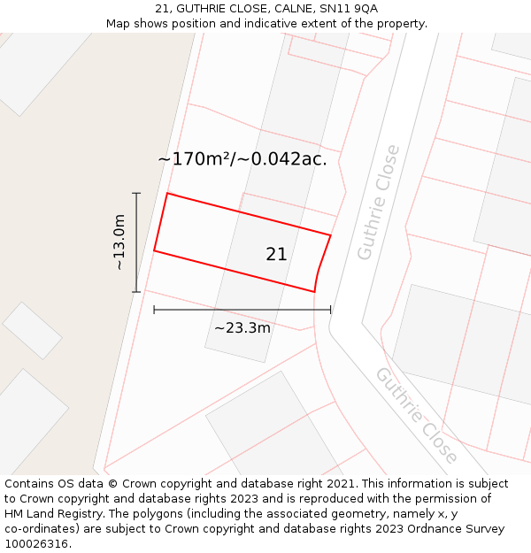 21, GUTHRIE CLOSE, CALNE, SN11 9QA: Plot and title map