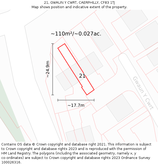 21, GWAUN Y CWRT, CAERPHILLY, CF83 1TJ: Plot and title map