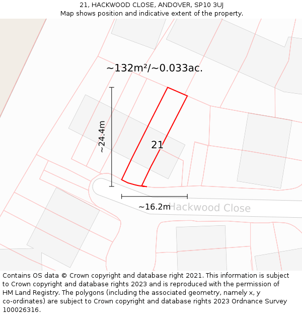 21, HACKWOOD CLOSE, ANDOVER, SP10 3UJ: Plot and title map