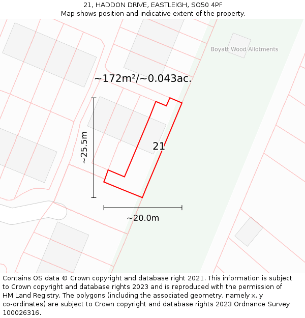 21, HADDON DRIVE, EASTLEIGH, SO50 4PF: Plot and title map