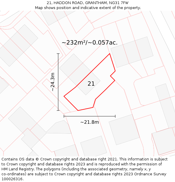 21, HADDON ROAD, GRANTHAM, NG31 7FW: Plot and title map