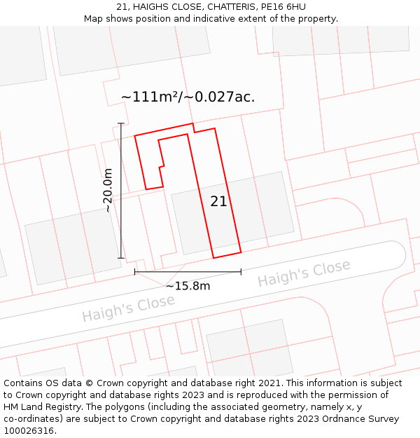 21, HAIGHS CLOSE, CHATTERIS, PE16 6HU: Plot and title map