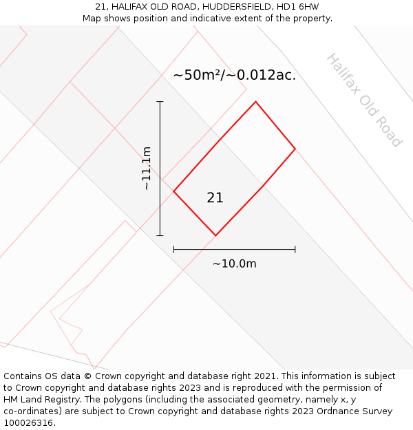 21, HALIFAX OLD ROAD, HUDDERSFIELD, HD1 6HW: Plot and title map