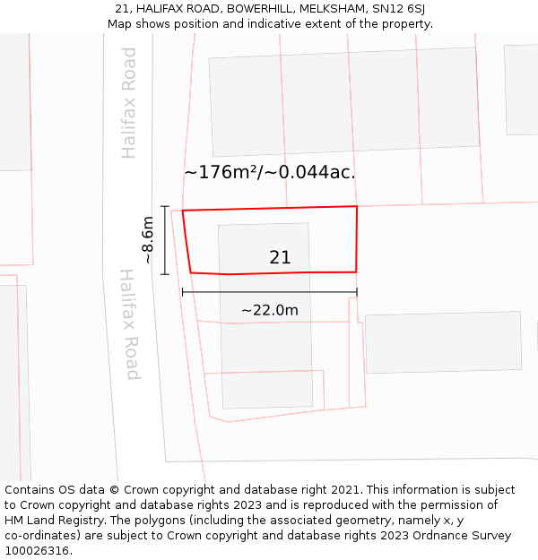 21, HALIFAX ROAD, BOWERHILL, MELKSHAM, SN12 6SJ: Plot and title map