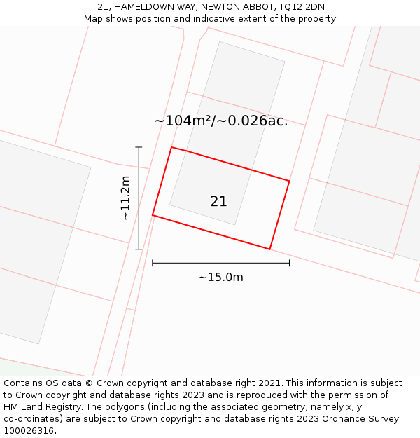 21, HAMELDOWN WAY, NEWTON ABBOT, TQ12 2DN: Plot and title map