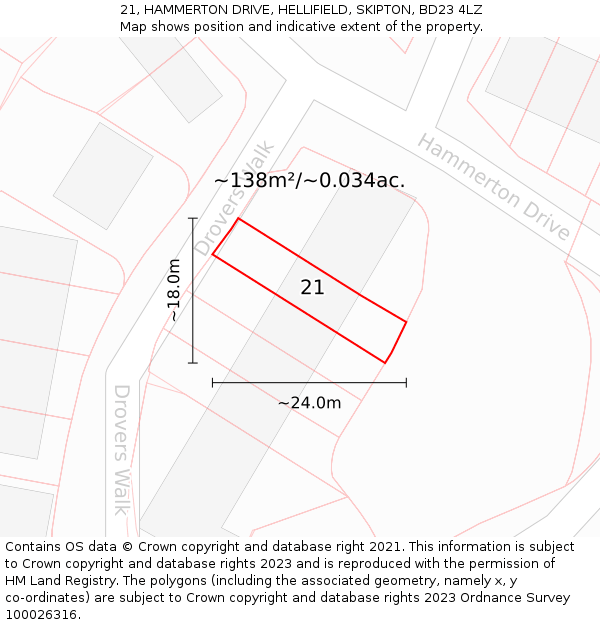 21, HAMMERTON DRIVE, HELLIFIELD, SKIPTON, BD23 4LZ: Plot and title map