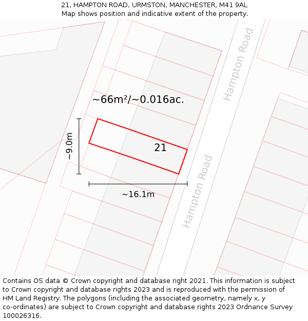 21, HAMPTON ROAD, URMSTON, MANCHESTER, M41 9AL: Plot and title map