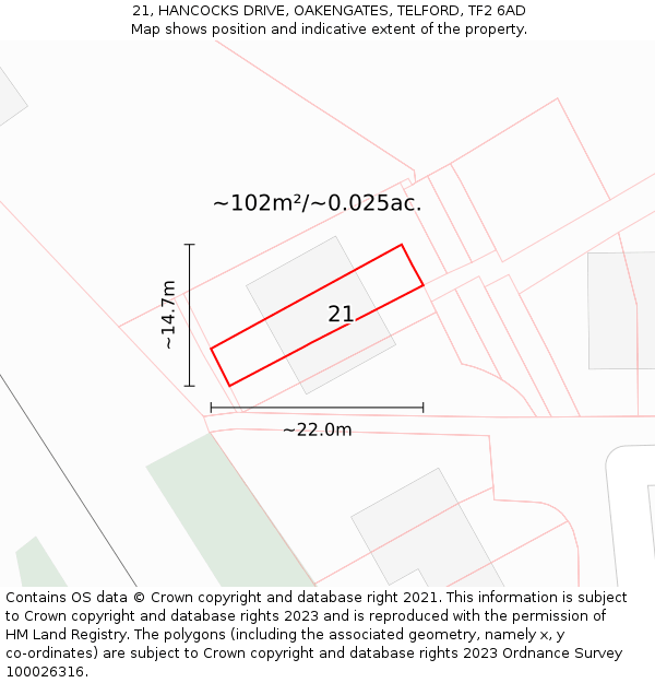 21, HANCOCKS DRIVE, OAKENGATES, TELFORD, TF2 6AD: Plot and title map