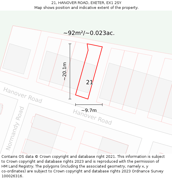21, HANOVER ROAD, EXETER, EX1 2SY: Plot and title map