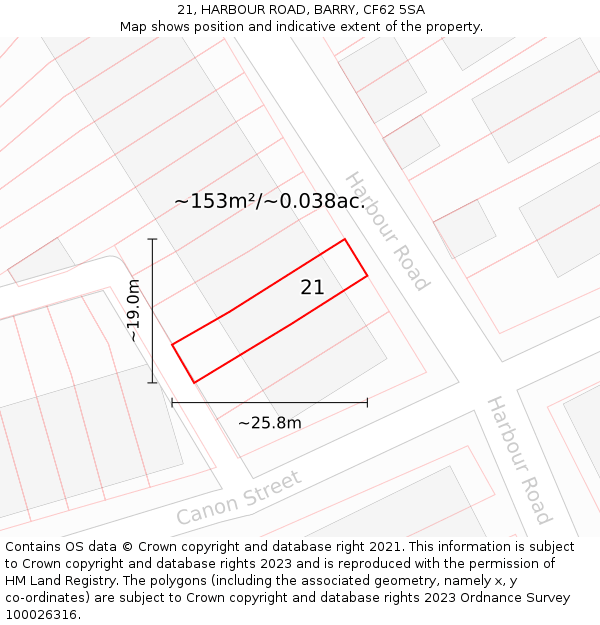 21, HARBOUR ROAD, BARRY, CF62 5SA: Plot and title map