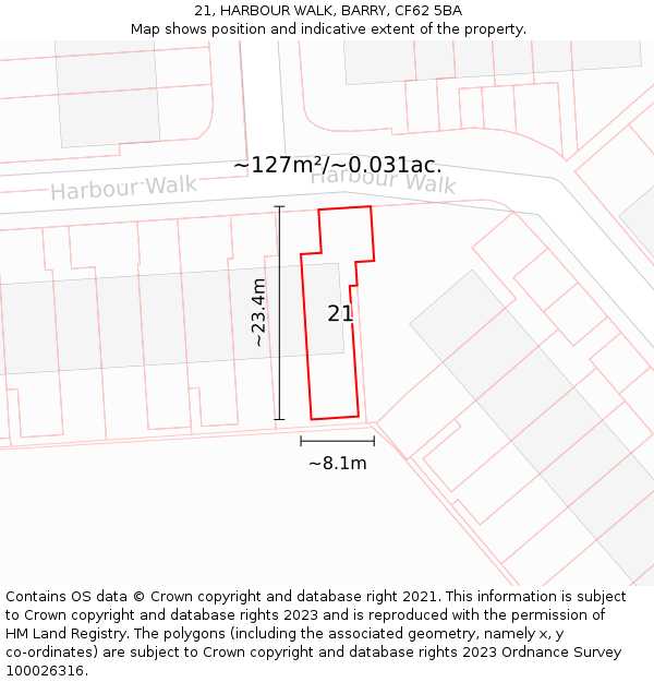 21, HARBOUR WALK, BARRY, CF62 5BA: Plot and title map