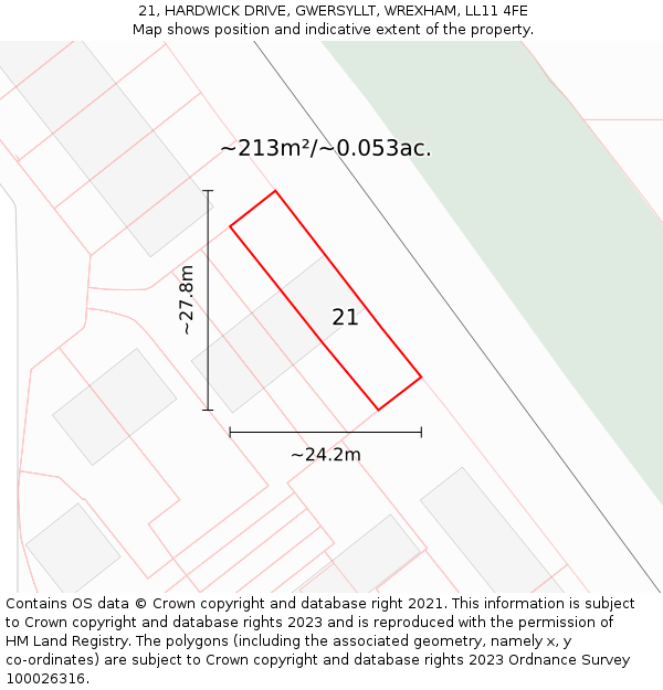 21, HARDWICK DRIVE, GWERSYLLT, WREXHAM, LL11 4FE: Plot and title map