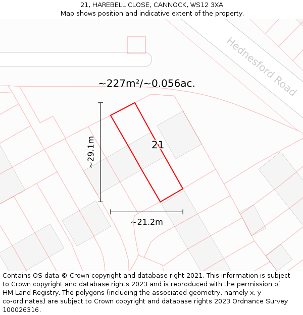21, HAREBELL CLOSE, CANNOCK, WS12 3XA: Plot and title map