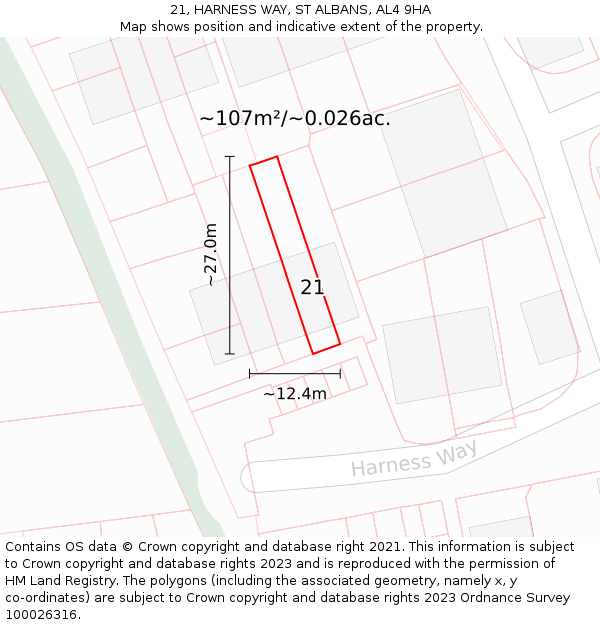 21, HARNESS WAY, ST ALBANS, AL4 9HA: Plot and title map
