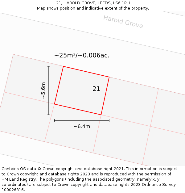 21, HAROLD GROVE, LEEDS, LS6 1PH: Plot and title map
