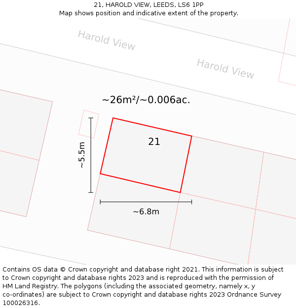 21, HAROLD VIEW, LEEDS, LS6 1PP: Plot and title map