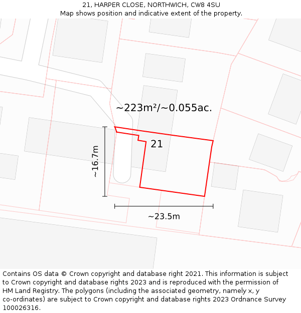 21, HARPER CLOSE, NORTHWICH, CW8 4SU: Plot and title map